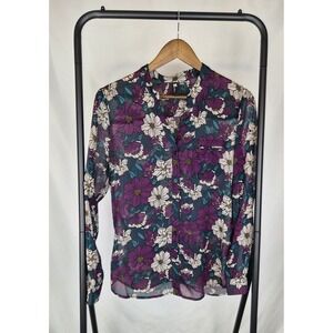 KUT from the Kloth Purple Floral Sheer Collared Long Sleeve Blouse Size S